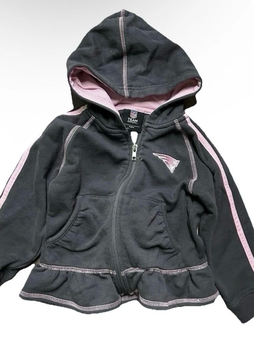 Toddler Girl New England Patriots Grey Full Zip Hoodie Pink Detail Size 3T